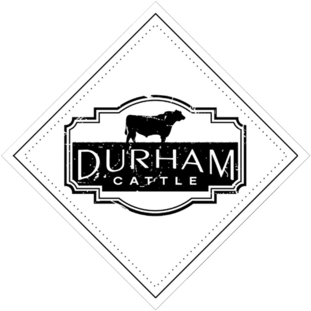 Logo_New Logo of Durham Cattle, featuring a silhouette of a cow within a diamond shape design, emphasizing quality beef production.